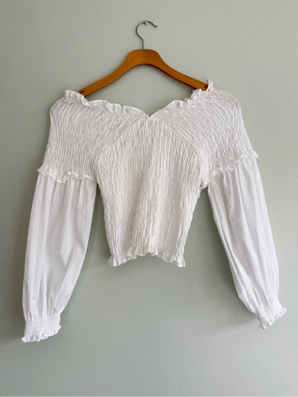 Zara White Smocked Off Shoulder Crop Top